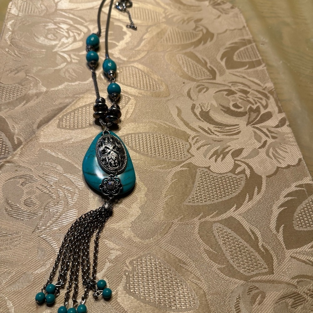 Turquoise and Silver Pendant Necklace
